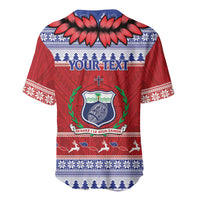 Personalised Toa Samoa Rugby Christmas Baseball Jersey Ula Fala Samoan Pattern Red - Polynesian Pride