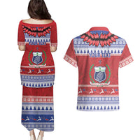 Personalised Toa Samoa Rugby Christmas Couples Matching Puletasi and Hawaiian Shirt Ula Fala Samoan Pattern Red - Polynesian Pride