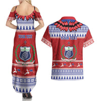 Personalised Toa Samoa Rugby Christmas Couples Matching Summer Maxi Dress and Hawaiian Shirt Ula Fala Samoan Pattern Red - Polynesian Pride