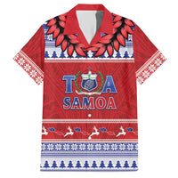 Personalised Toa Samoa Rugby Christmas Hawaiian Shirt Ula Fala Samoan Pattern Red - Polynesian Pride