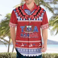 Personalised Toa Samoa Rugby Christmas Hawaiian Shirt Ula Fala Samoan Pattern Red - Polynesian Pride