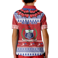 Personalised Toa Samoa Rugby Christmas Kid Polo Shirt Ula Fala Samoan Pattern Red - Polynesian Pride