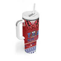 Toa Samoa Rugby Christmas Tumbler With Handle Ula Fala Samoan Pattern Red - Polynesian Pride