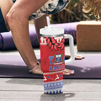 Toa Samoa Rugby Christmas Tumbler With Handle Ula Fala Samoan Pattern Red - Polynesian Pride