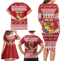 Personalised Tonga Rugby Christmas Family Matching Long Sleeve Bodycon Dress and Hawaiian Shirt Mate Maa Tonga Ngatu Pattern LT14 - Polynesian Pride