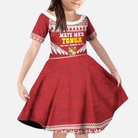 Personalised Tonga Rugby Christmas Family Matching Off The Shoulder Long Sleeve Dress and Hawaiian Shirt Mate Maa Tonga Ngatu Pattern LT14 Daughter's Dress Red - Polynesian Pride