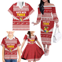Personalised Tonga Rugby Christmas Family Matching Off The Shoulder Long Sleeve Dress and Hawaiian Shirt Mate Maa Tonga Ngatu Pattern LT14 - Polynesian Pride