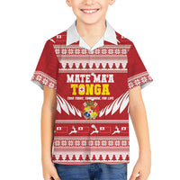 Personalised Tonga Rugby Christmas Family Matching Short Sleeve Bodycon Dress and Hawaiian Shirt Mate Maa Tonga Ngatu Pattern LT14 Son's Shirt Red - Polynesian Pride