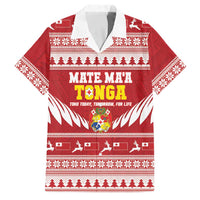 Personalised Tonga Rugby Christmas Family Matching Summer Maxi Dress and Hawaiian Shirt Mate Maa Tonga Ngatu Pattern LT14 Dad's Shirt - Short Sleeve Red - Polynesian Pride