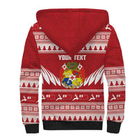 Personalised Tonga Rugby Christmas Sherpa Hoodie Mate Maa Tonga Ngatu Pattern - Polynesian Pride