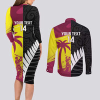 New Zealand and West Indies Cricket Custom Couples Matching Long Sleeve Bodycon Dress and Long Sleeve Button Shirt Black Cap Windies Together LT14 - Polynesian Pride