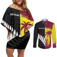 New Zealand and West Indies Cricket Custom Couples Matching Off Shoulder Short Dress and Long Sleeve Button Shirt Black Cap Windies Together LT14 Black - Polynesian Pride