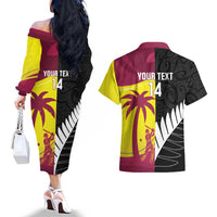 New Zealand and West Indies Cricket Custom Couples Matching Off The Shoulder Long Sleeve Dress and Hawaiian Shirt Black Cap Windies Together LT14 - Polynesian Pride