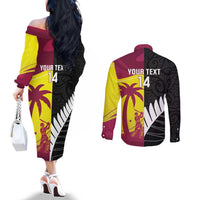 New Zealand and West Indies Cricket Custom Couples Matching Off The Shoulder Long Sleeve Dress and Long Sleeve Button Shirt Black Cap Windies Together LT14 - Polynesian Pride