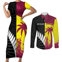 New Zealand and West Indies Cricket Custom Couples Matching Short Sleeve Bodycon Dress and Long Sleeve Button Shirt Black Cap Windies Together LT14 Black - Polynesian Pride