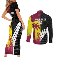 New Zealand and West Indies Cricket Custom Couples Matching Short Sleeve Bodycon Dress and Long Sleeve Button Shirt Black Cap Windies Together LT14 - Polynesian Pride