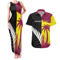 New Zealand and West Indies Cricket Custom Couples Matching Tank Maxi Dress and Hawaiian Shirt Black Cap Windies Together LT14 Black - Polynesian Pride
