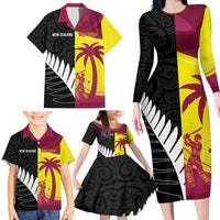 New Zealand and West Indies Cricket Custom Family Matching Long Sleeve Bodycon Dress and Hawaiian Shirt Black Cap Windies Together LT14 - Polynesian Pride
