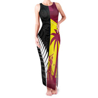 New Zealand and West Indies Cricket Custom Family Matching Tank Maxi Dress and Hawaiian Shirt Black Cap Windies Together LT14 Mom's Dress Black - Polynesian Pride