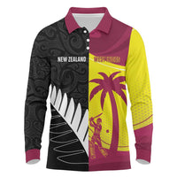 New Zealand and West Indies Cricket Custom Long Sleeve Polo Shirt Black Cap Windies Together LT14 Black - Polynesian Pride