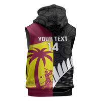 New Zealand and West Indies Cricket Custom Sleeveless Zip Hoodie Black Cap Windies Together LT14 - Polynesian Pride