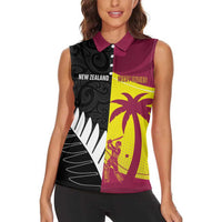 New Zealand and West Indies Cricket Custom Women Sleeveless Polo Shirt Black Cap Windies Together LT14 - Polynesian Pride