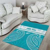 New Zealand Silver Fern Cricket Custom Area Rug Black Cap Teal Maori Pattern - Polynesian Pride