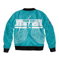 New Zealand Silver Fern Cricket Custom Bomber Jacket Black Cap Teal Maori Pattern - Polynesian Pride