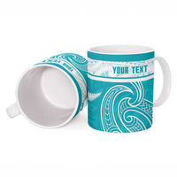 New Zealand Silver Fern Cricket Custom Ceramic Mug Black Cap Teal Maori Pattern LT14 - Polynesian Pride