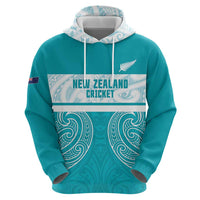 New Zealand Silver Fern Cricket Custom Hoodie Black Cap Teal Maori Pattern - Polynesian Pride