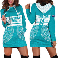 New Zealand Silver Fern Cricket Custom Hoodie Dress Black Cap Teal Maori Pattern LT14 - Polynesian Pride