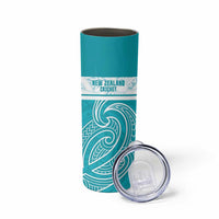 New Zealand Silver Fern Cricket Custom Skinny Tumbler Black Cap Teal Maori Pattern LT14 - Polynesian Pride