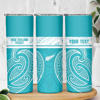 New Zealand Silver Fern Cricket Custom Skinny Tumbler Black Cap Teal Maori Pattern LT14 - Polynesian Pride