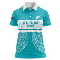 New Zealand Silver Fern Cricket Custom Women Polo Shirt Black Cap Teal Maori Pattern LT14 Female Teal - Polynesian Pride