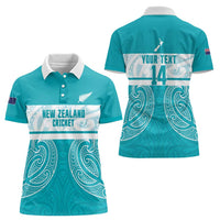 New Zealand Silver Fern Cricket Custom Women Polo Shirt Black Cap Teal Maori Pattern LT14 - Polynesian Pride