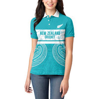 New Zealand Silver Fern Cricket Custom Women Polo Shirt Black Cap Teal Maori Pattern LT14 - Polynesian Pride