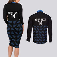 New Zealand Silver Fern Cricket Custom Couples Matching Long Sleeve Bodycon Dress and Long Sleeve Button Shirt Black Cap T20 Version LT14 - Polynesian Pride