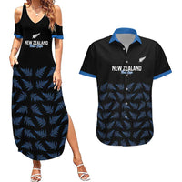 New Zealand Silver Fern Cricket Custom Couples Matching Summer Maxi Dress and Hawaiian Shirt Black Cap T20 Version LT14 Black - Polynesian Pride