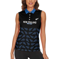 New Zealand Silver Fern Cricket Custom Women Sleeveless Polo Shirt Black Cap T20 Version LT14 - Polynesian Pride