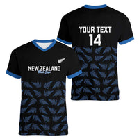 New Zealand Silver Fern Cricket Custom Women V-Neck T-Shirt Black Cap T20 Version LT14 - Polynesian Pride