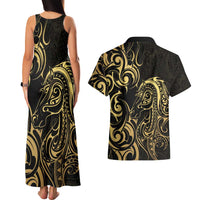 Gold And Black Aotearoa Horse Racing Couples Matching Tank Maxi Dress and Hawaiian Shirt NZ Maori Pattern LT14 - Polynesian Pride