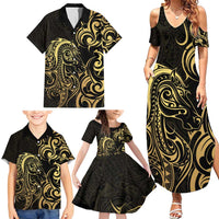 Gold And Black Aotearoa Horse Racing Family Matching Summer Maxi Dress and Hawaiian Shirt NZ Maori Pattern LT14 - Polynesian Pride