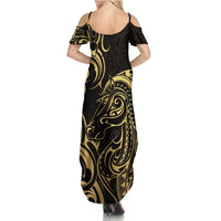 Gold And Black Aotearoa Horse Racing Family Matching Summer Maxi Dress and Hawaiian Shirt NZ Maori Pattern LT14 - Polynesian Pride