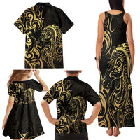 Gold And Black Aotearoa Horse Racing Family Matching Tank Maxi Dress and Hawaiian Shirt NZ Maori Pattern LT14 - Polynesian Pride