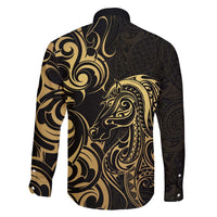 Gold And Black Aotearoa Horse Racing Family Matching Tank Maxi Dress and Hawaiian Shirt NZ Maori Pattern LT14 - Polynesian Pride