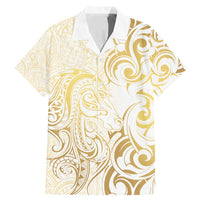 Gold And White Aotearoa Horse Racing Family Matching Mermaid Dress and Hawaiian Shirt NZ Maori Pattern LT14 Dad's Shirt - Short Sleeve White - Polynesian Pride