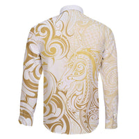 Gold And White Aotearoa Horse Racing Family Matching Short Sleeve Bodycon Dress and Hawaiian Shirt NZ Maori Pattern LT14 - Polynesian Pride