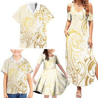 Gold And White Aotearoa Horse Racing Family Matching Summer Maxi Dress and Hawaiian Shirt NZ Maori Pattern LT14 - Polynesian Pride
