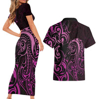 Pink Aotearoa Horse Racing Couples Matching Short Sleeve Bodycon Dress and Hawaiian Shirt NZ Maori Pattern LT14 - Polynesian Pride