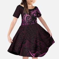 Pink Aotearoa Horse Racing Family Matching Mermaid Dress and Hawaiian Shirt NZ Maori Pattern LT14 Daughter's Dress Pink - Polynesian Pride
